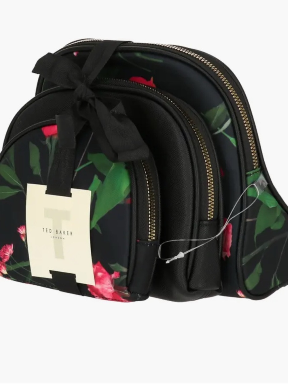 Ted Baker NWT 3 Piece Cosmetic Bags Pouch Set Black Floral $75 Retail - Picture 5 of 11